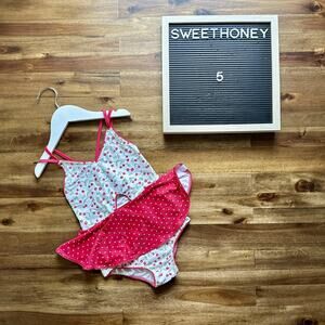 NEW SweetHoney Morgan Skirted One Piece Swimsuit Red White Cherry Polka Dot  5